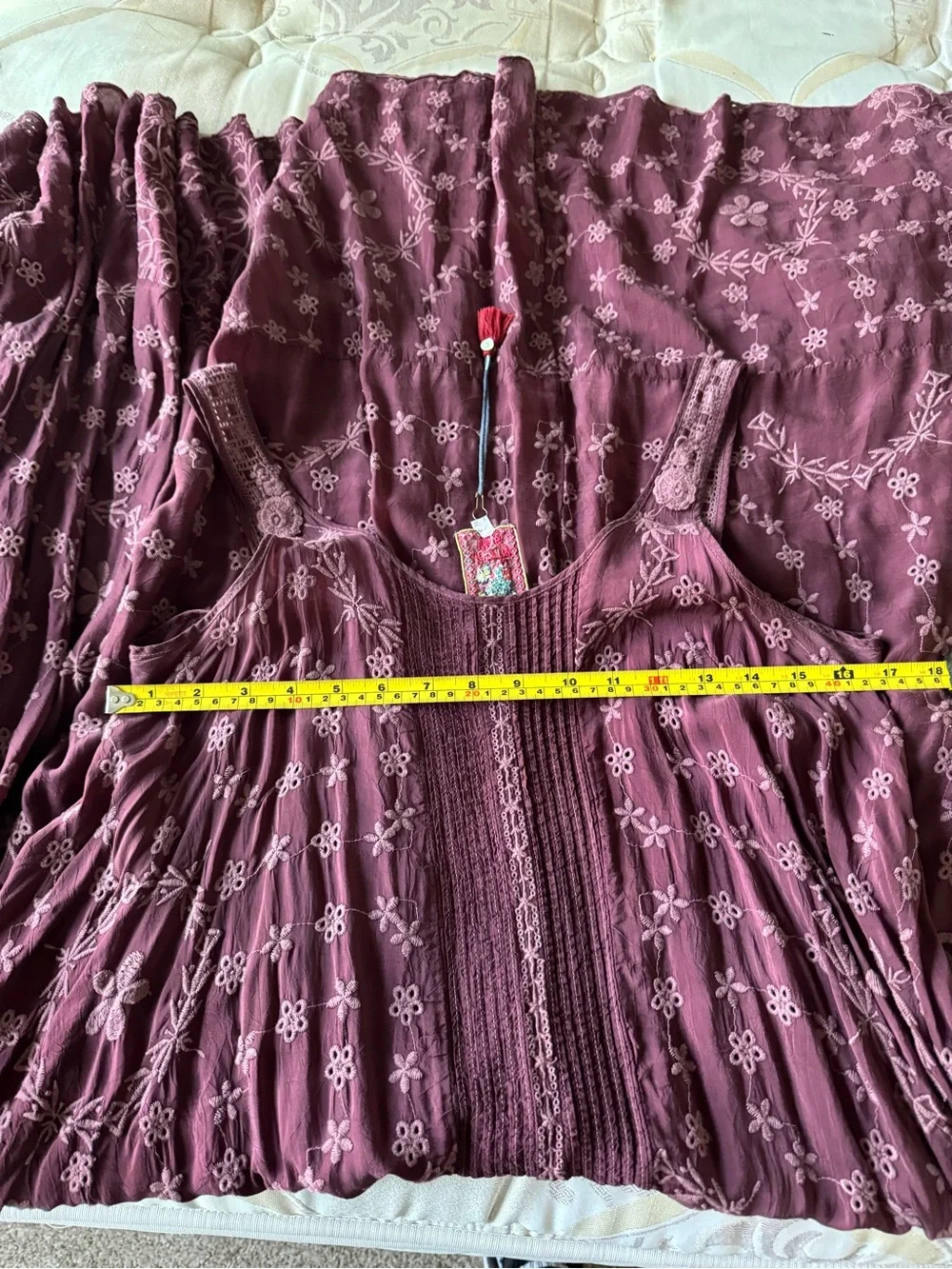 Johnny Was Burgundy Plissé Mesh Embroidered Maxi Dress & Matching Jacket Set S/L